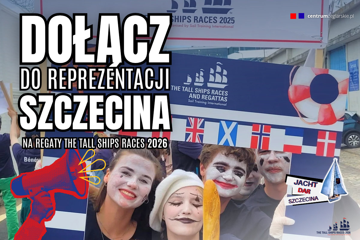 Dołacz do reprezentacji The Tall Ships Races 2026 Grafika z napisem dołącz do reprezentacji Szczecina na regaty The Tall Ships Races 2026